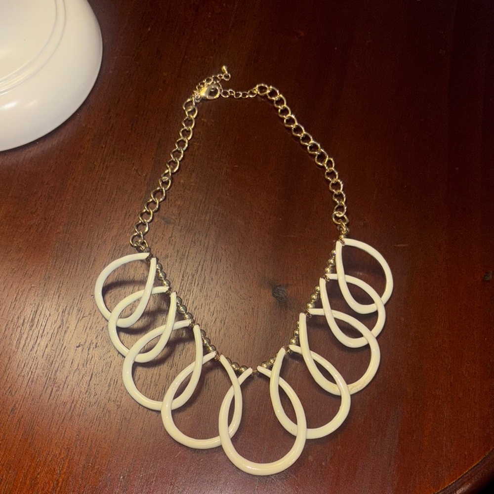 Gold Chain Necklace with Cream Loop Pendants - Women